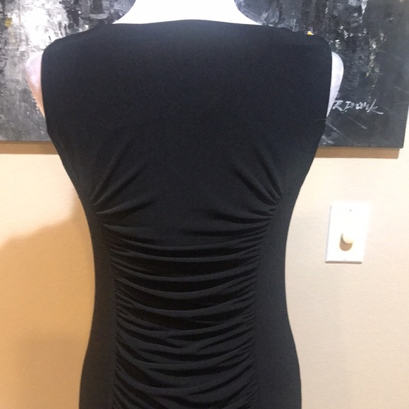 Calvin Klein Black Draped Pleats Front and Back Sheath Dress - No Size Tag - Picture 6 of 14
